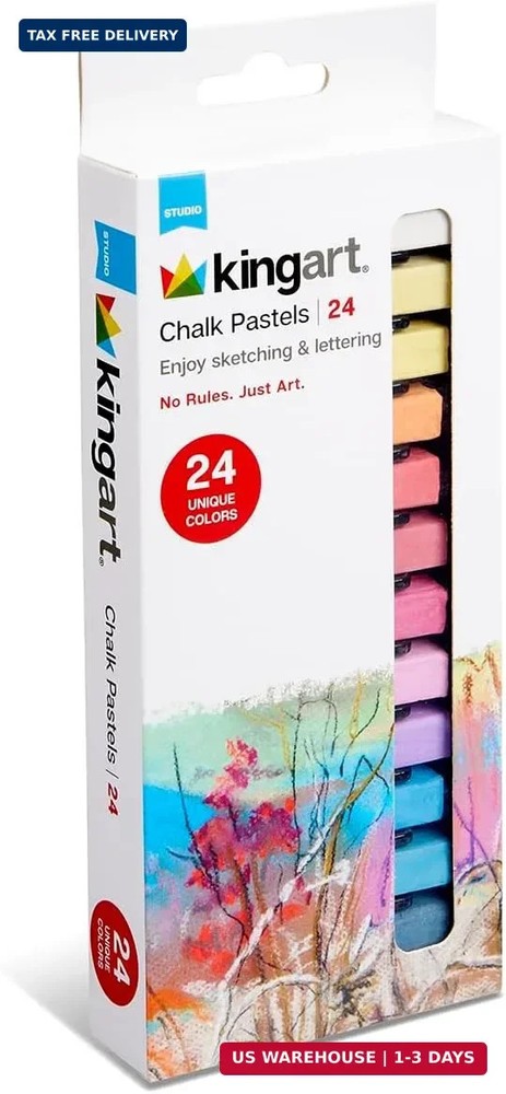 KINGART Pastels Studio Colored Square Chalk 24 Piece, (175-24)