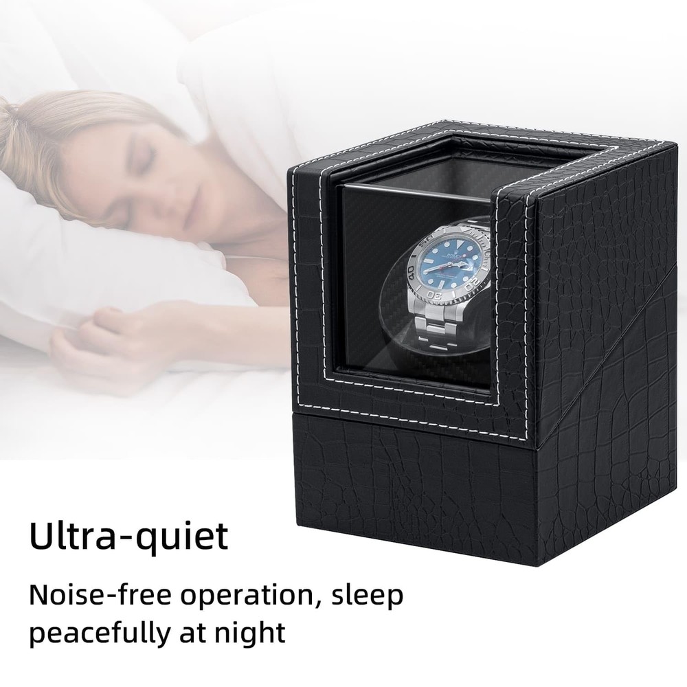 Mcbazel Single Watch Winder, Ultra Quiet Black Crocodile Pattern Leather