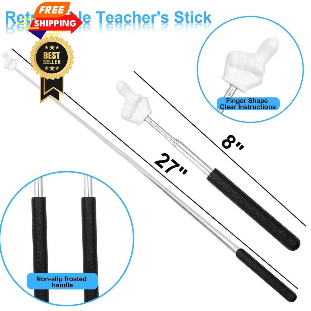 2Pcs Telescopic Teachers Pointer, Mini Pointer Finger Retractable, Black