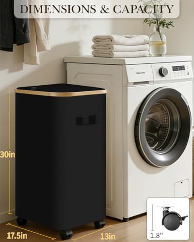 Laundry Hamper with Wheels Large Clothes Hamper with Removable Inner 110L Black