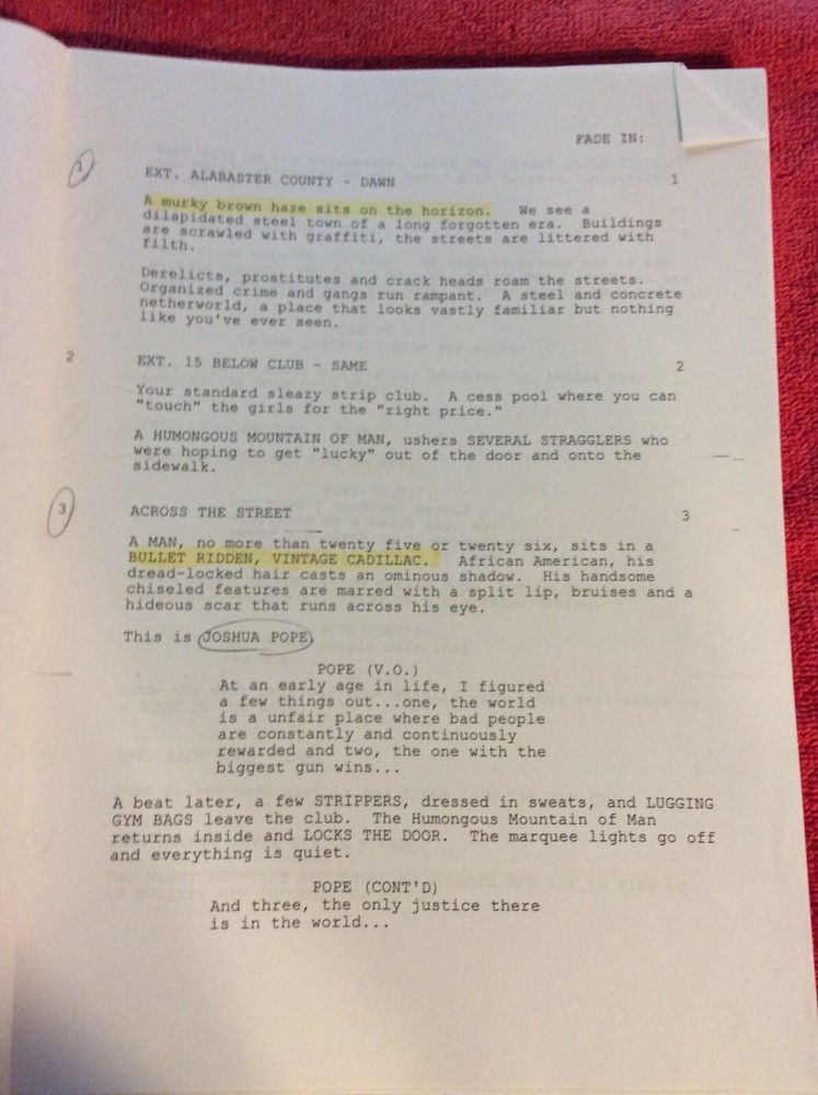 ORIGINAL SCRIPT SHOOTING SCHEDULE BLOOD MONEY MICHAEL MCCANTS