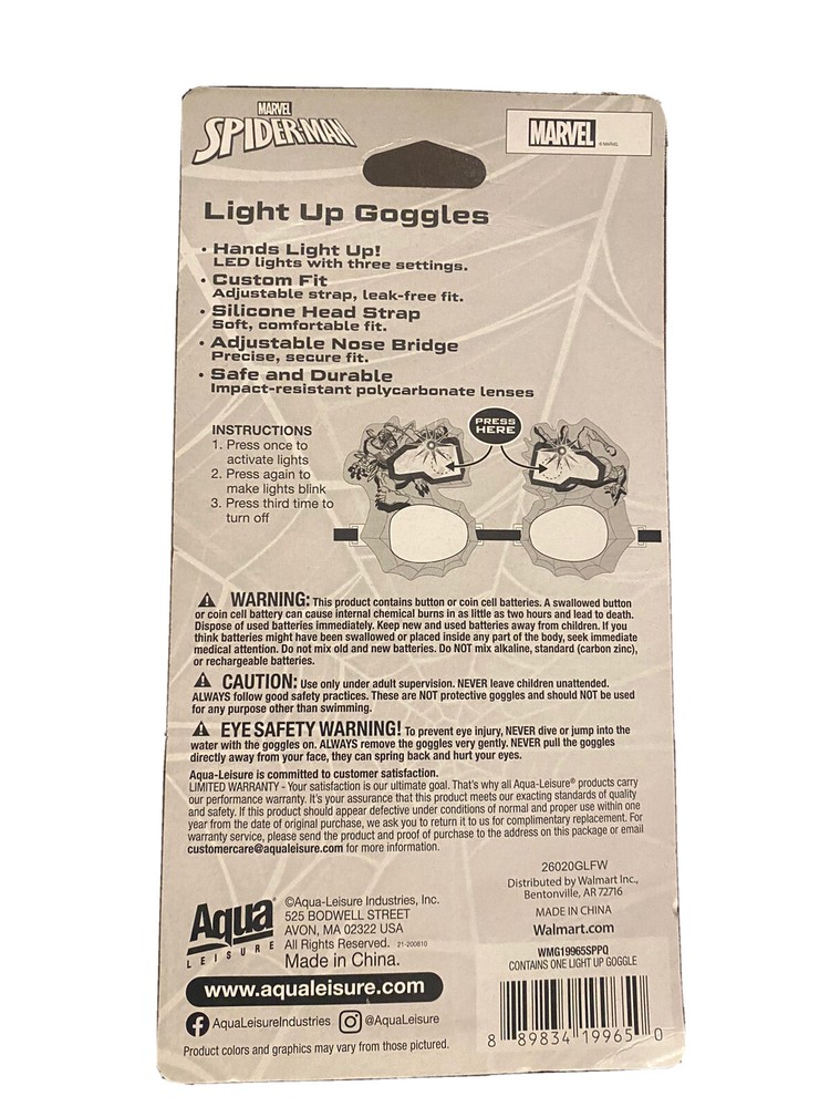 Marvel Spiderman Light Up Goggles Safe and Durable