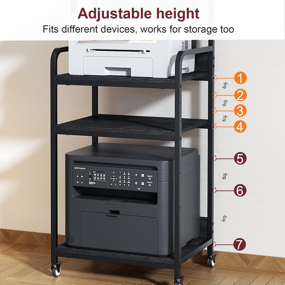 4 Tier Printer Stand with Wheels, Extra Large Tall Printer Table for Home Off...