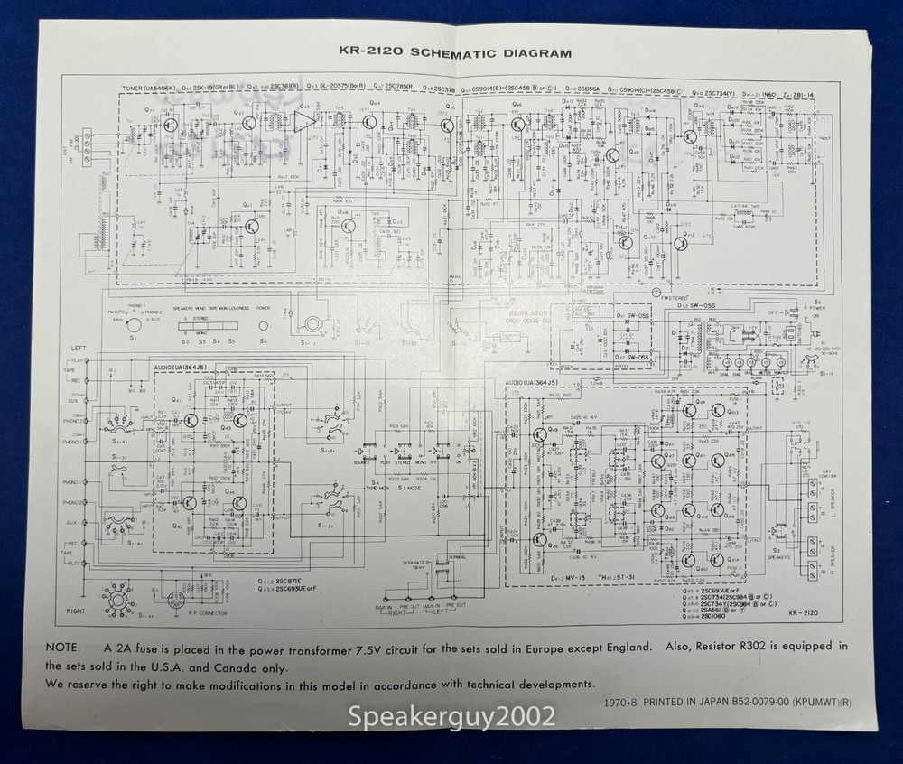 Original Kenwood KR-2120 Receiver Foldout Schematic