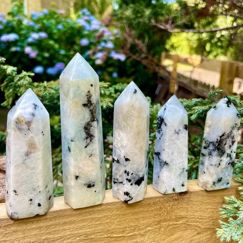 Natural Moonstone Crystal Tower Point Healing Chakra Specimen Obelisk Home Decor