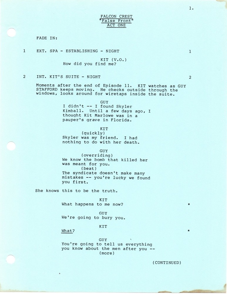 *FALCON CREST - FALSE FRONT (1986) Final Draft Script Caesar Romero, Kim Novak