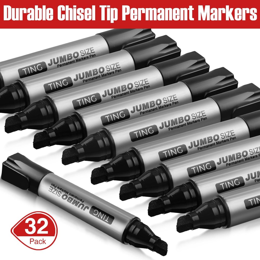 32 Pcs Jumbo Permanent Markers Bulk Large Chisel Tip Permanent Markers Waterp...