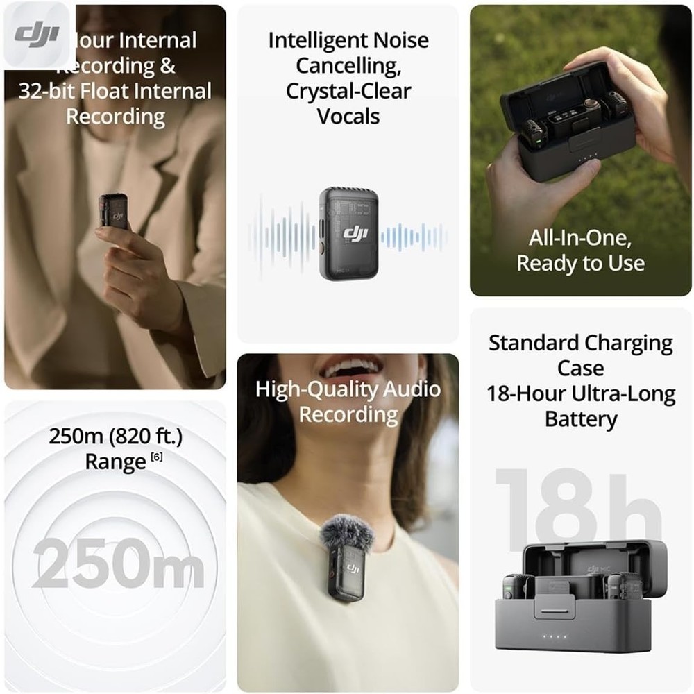 DJI Mic 2 (2TX + 1RX + ChargingCase) Advanced Mini Wireless Microphone
