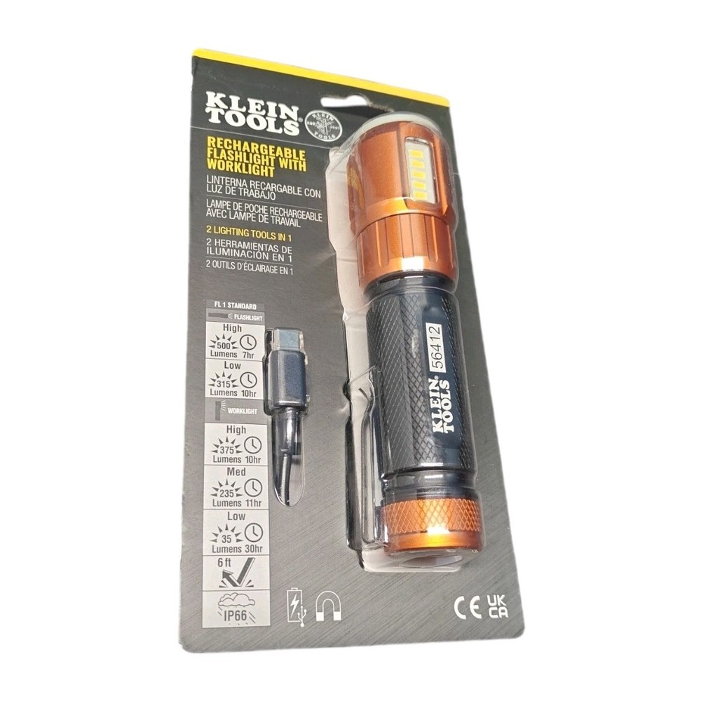 Klein 56412 Rechargeable LED Flashlight with Work-light - NEW - Free Shipping