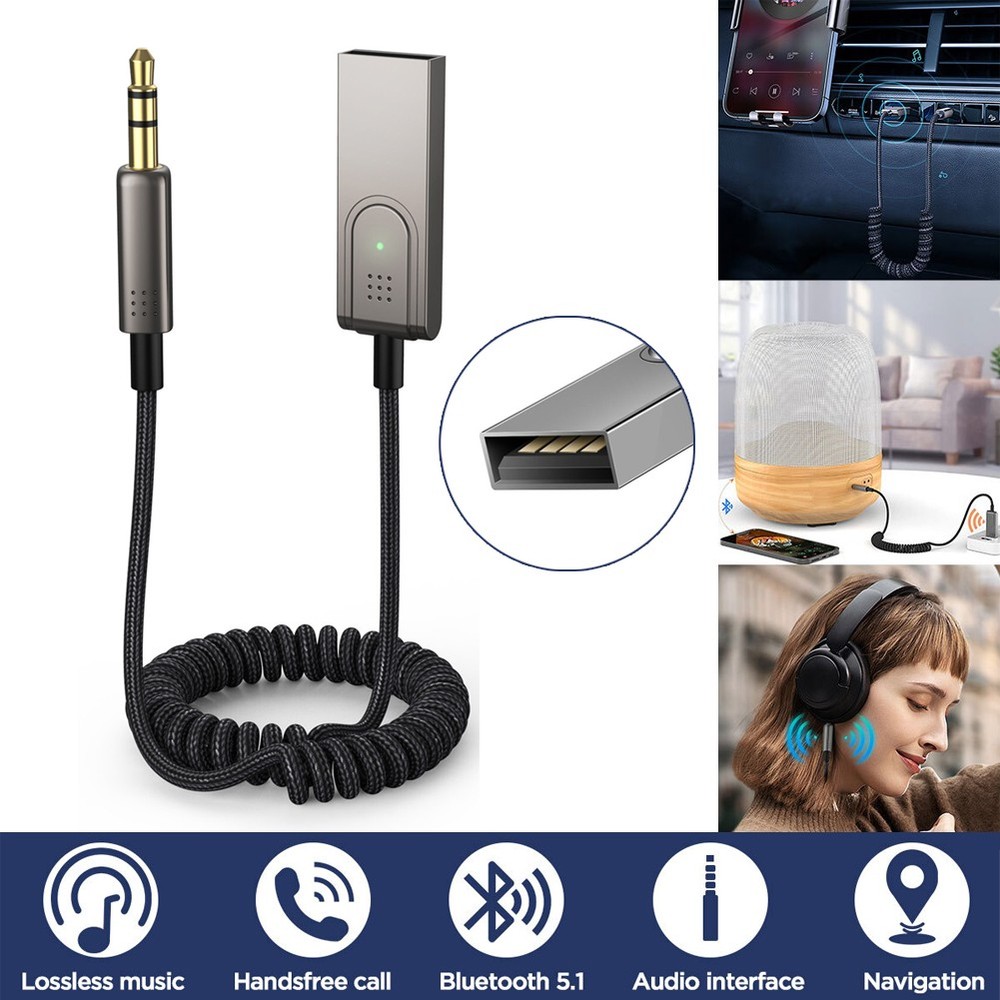 Aux to Bluetooth 5.1 Adapter 3.5mm Bluetooth Receiver Microphone for Car