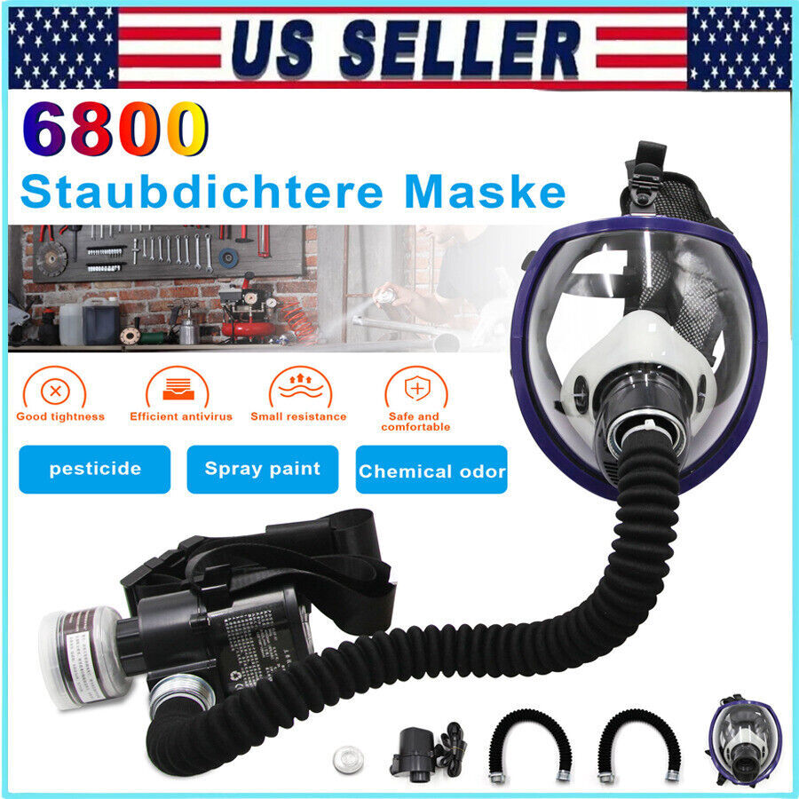 6800 Full Face Gas Mask Chemical Paint Spray Respirator Air Breathing Electric
