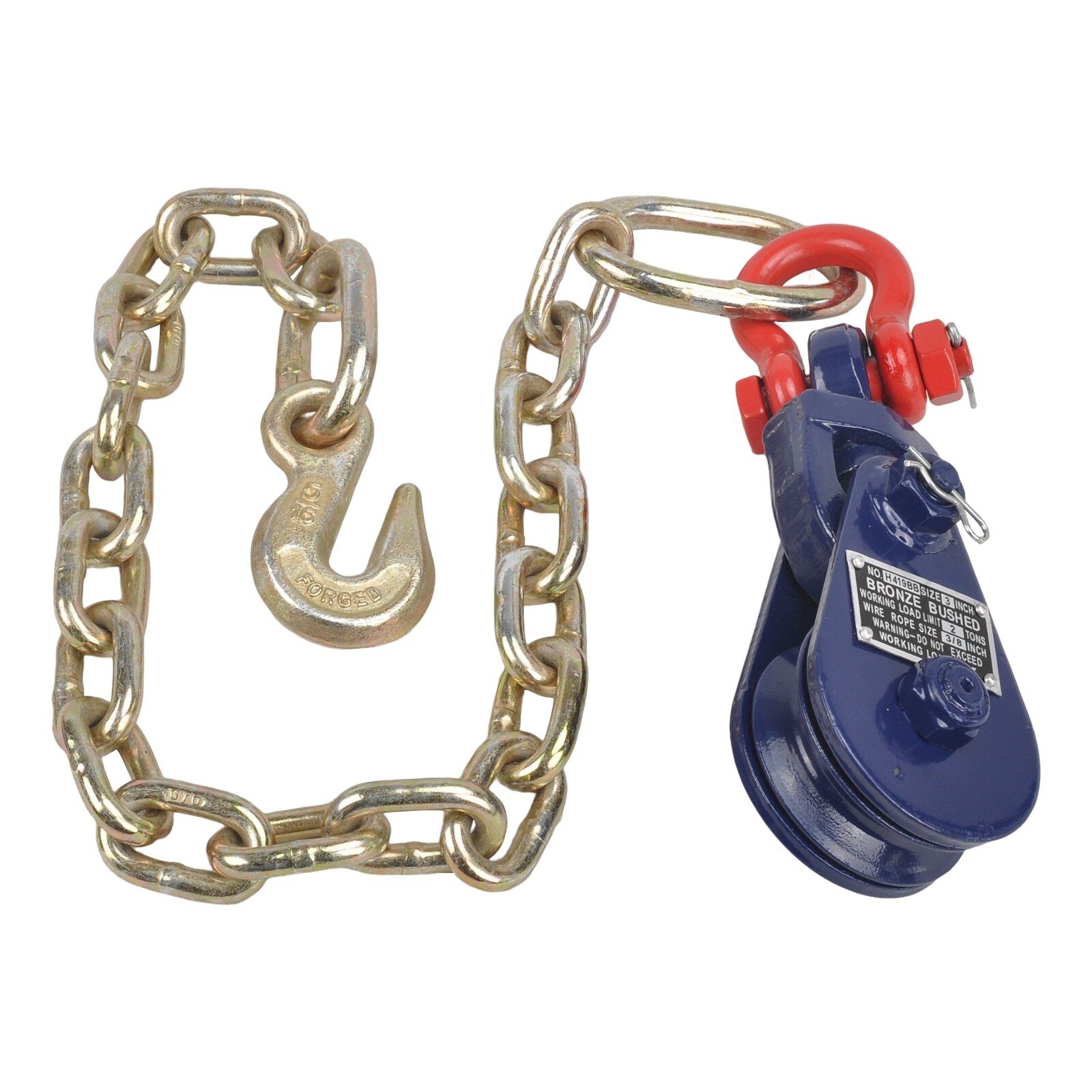 2 Ton 3" Snatch Block w/ Shackle & 2' Tow Chain Carrier Cable Anchor Wrecker Car