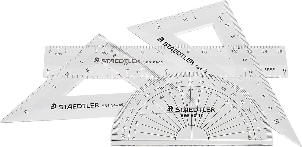 Math Set - 4 pc Geometry Kit for Students School Supplies with Clear Protractor