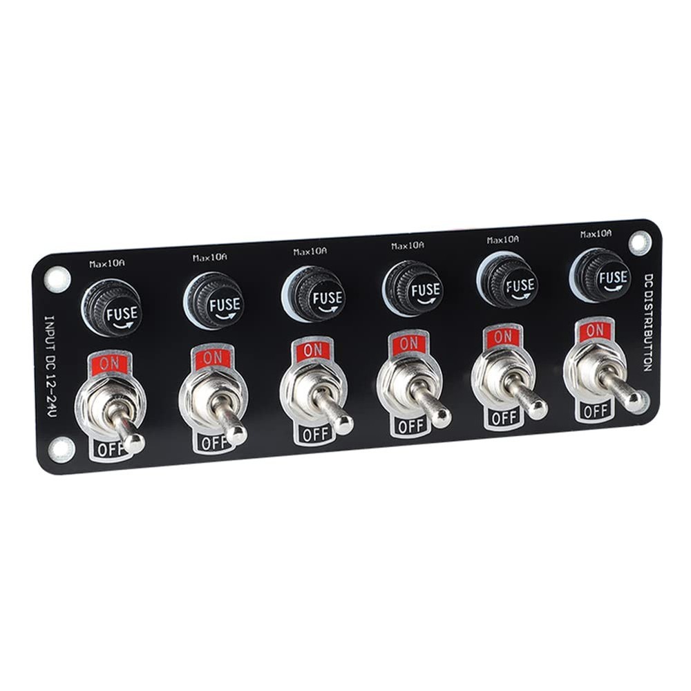 Waterproof Toggle Switch Panel Kit, DC 12V 6-in-1 Toggle Switch with 10A Fuse ON