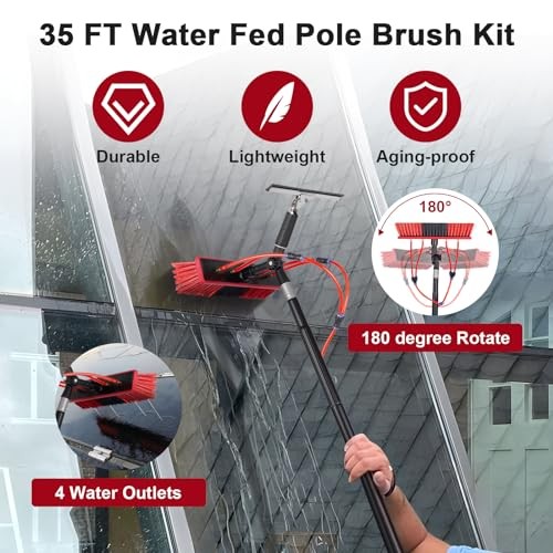 Water Fed Pole Kit, Rotatable Solar Panel Cleaning Brush & Squeegee, Small 35ft
