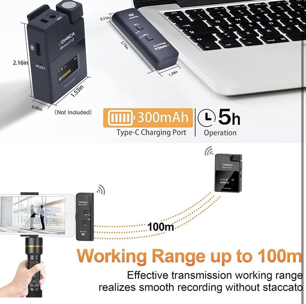 Wireless Lapel Microphone set for iPhone Comica MI2 2.4G For interviews podcast