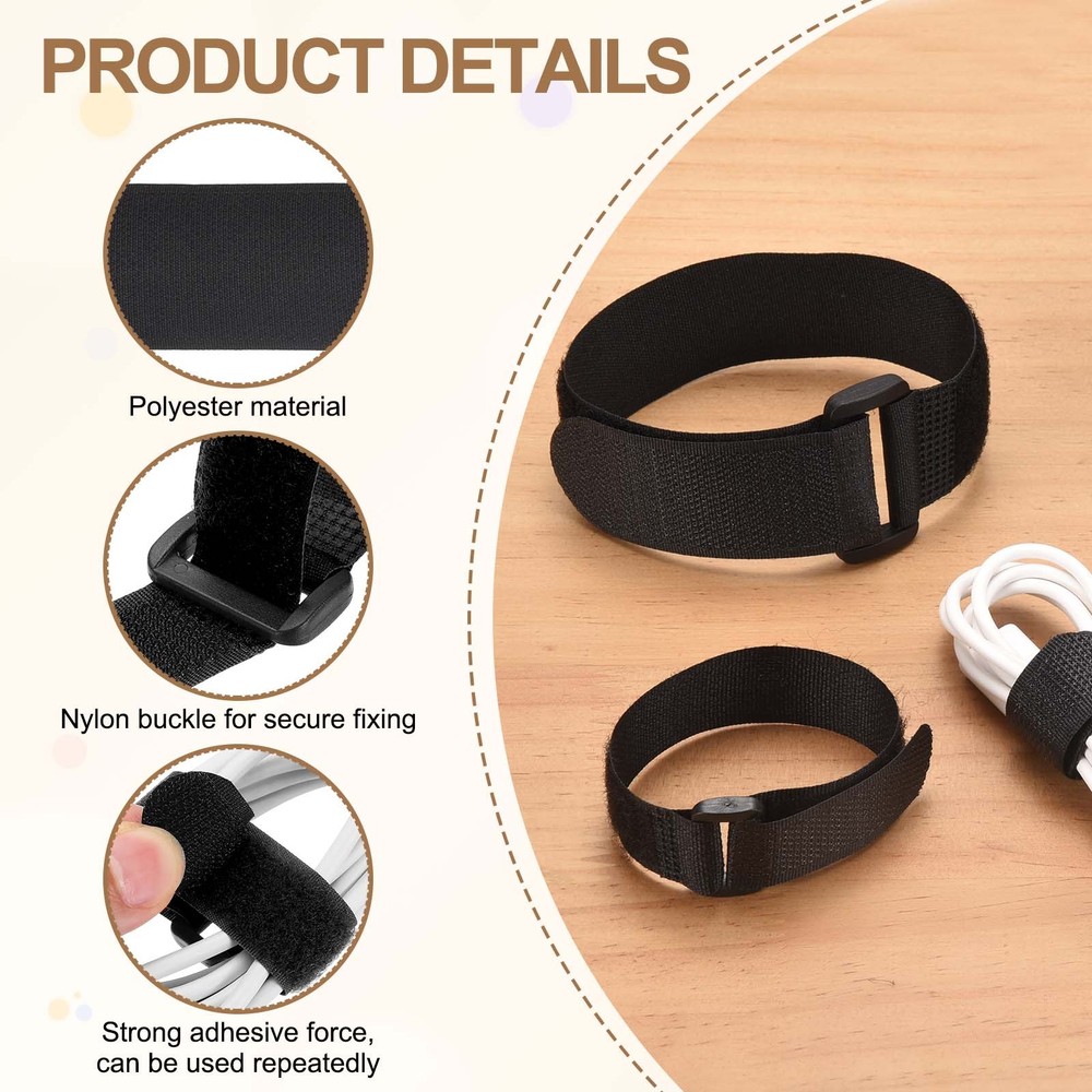 6pcs Reusable Cinch Straps 1"x19.7" Hook and Loop Cable Securing Straps, Black