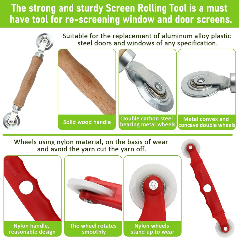 Flat Spline Roller Tool 14 Pcs, 2PCS Screen Roller Tool - Spline & 10PCS Scre...