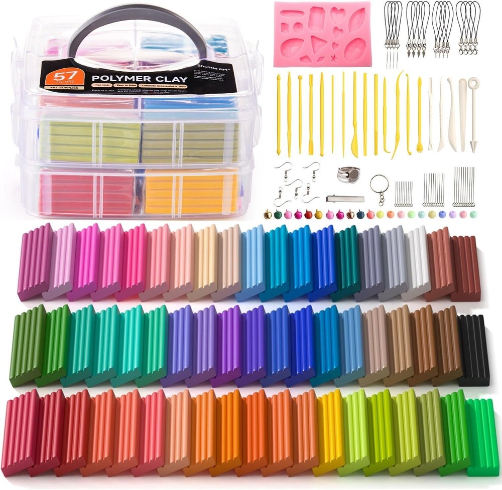 Versatile Polymer Clay Kit: 57 Colors, 19 Tools - Perfect for Creative Minds
