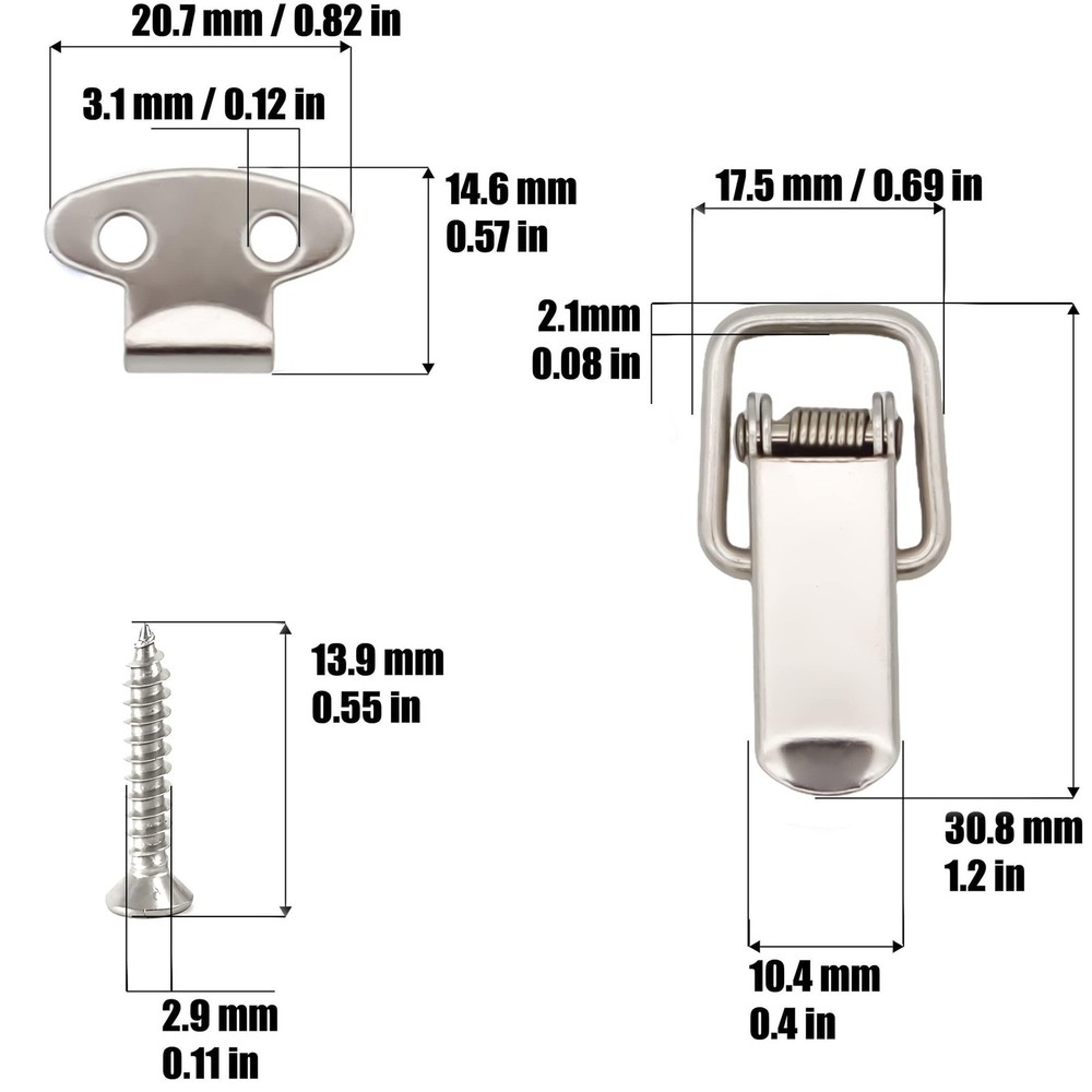 Lesnala 24pcs Small Stainless Steel Spring Toggle Lock with Silver-24pcs