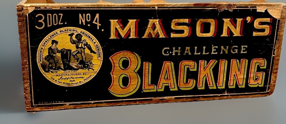 ANTIQUE MASON'S CHALLENGE BLACKING STORE DISPLAY WOOD BOX