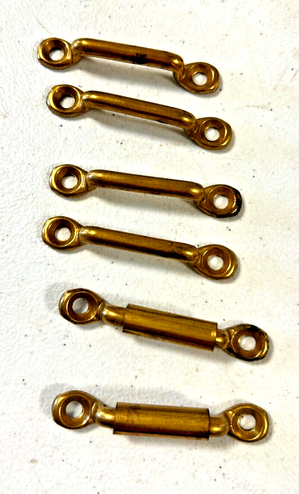 6 Vintage Brass Drawer Pulls, 2 1/2" x 1/4", has 2" Hole separation