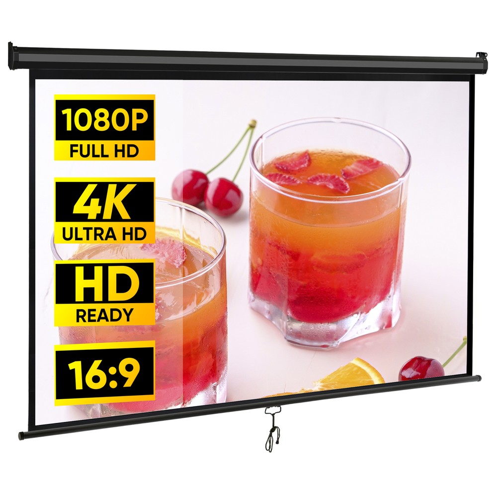Outdoor Projector Screen Pull Down 80" 16:9 HD Ceiling Projection Screen Black
