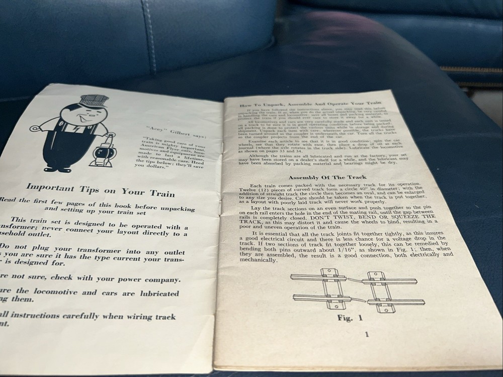 Vintage Gilbert American Flyer Instruction Book + Other Instruction Sheets c1954