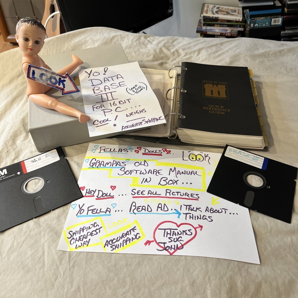 Vintage Computer Software Manual Book Database Three For 16 Bit Pc 1984 + Discs