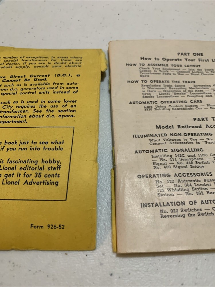 LIONEL POST WAR 1952 OPERATING INSTRUCTIONS BOOKLET COMPLETE