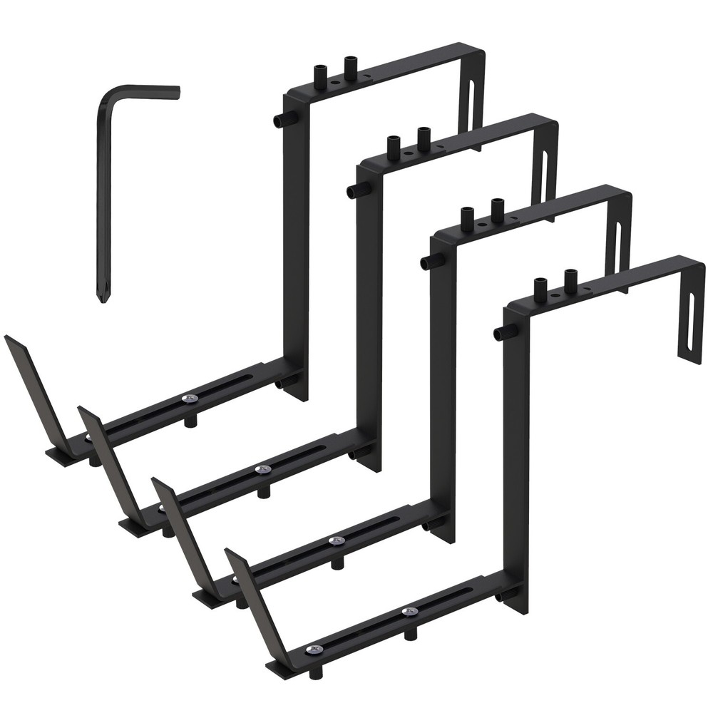 4PCS Adjustable Planter Box Brackets Mounts Deck Railing Flower Box Holder Hooks