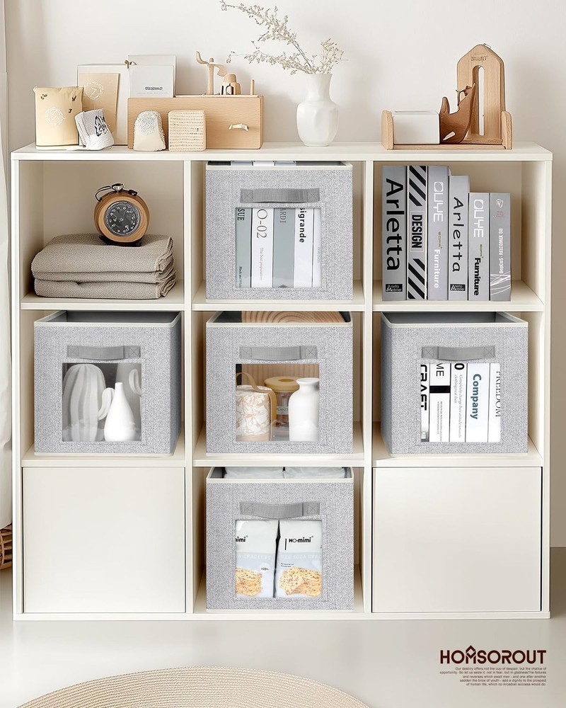 Foldable Storage Cubes - Cubby Storage Organizer with Window, Decorative Fabr...