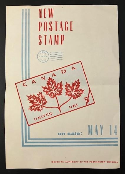 Canada post office new issue poster 1964 5 cent maple leaf [736