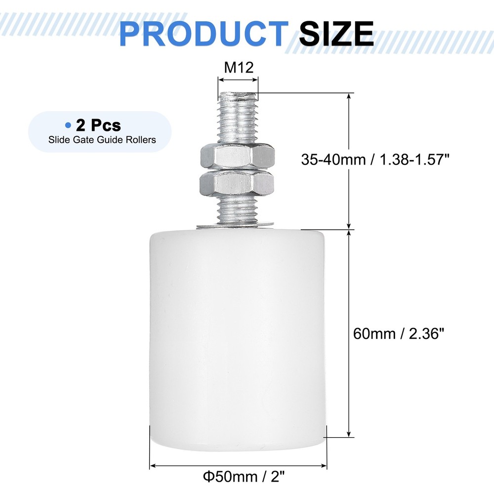 2Pcs Slide Gate Guide Roller, 2"x2-3/8" Nylon Sliding Gate Support, White