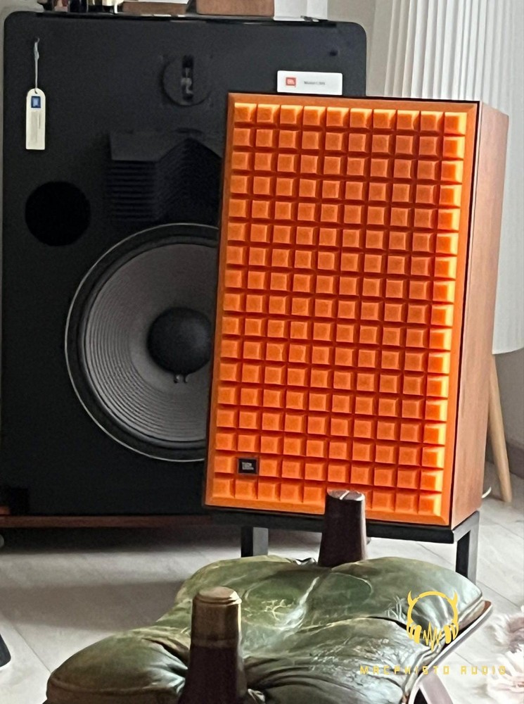 COMPLETE SET - JBL L100 ORANGE Quadrex Foam Inserts - Walnut Frames - Logo