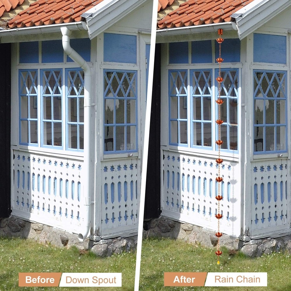 Transform Your Gutters: 8.5ft Adjustable Copper Rain Chain for Elegant Drainage