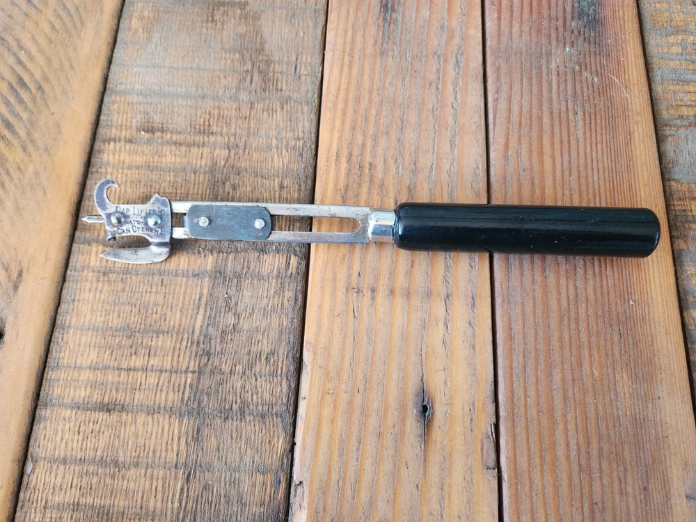 Vintage Wood's "Cap Lifter" Can Opener Adjustable Black Handle