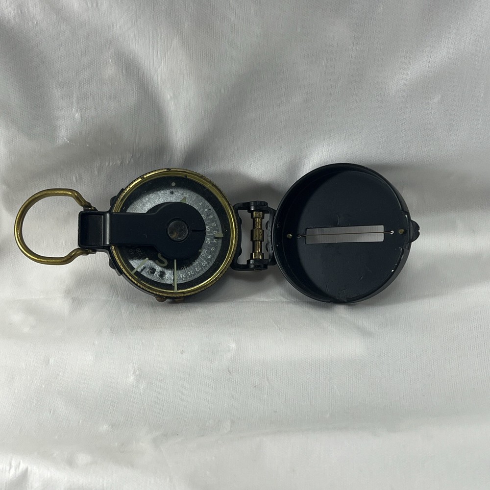 Vintage Compass In Plastic Case Engineer Handheld Black & Brass