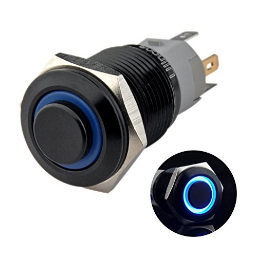 Latching Pushbutton Switch U16F2 1NO1NC SPDT ON/Off Black Metal Shell Blue