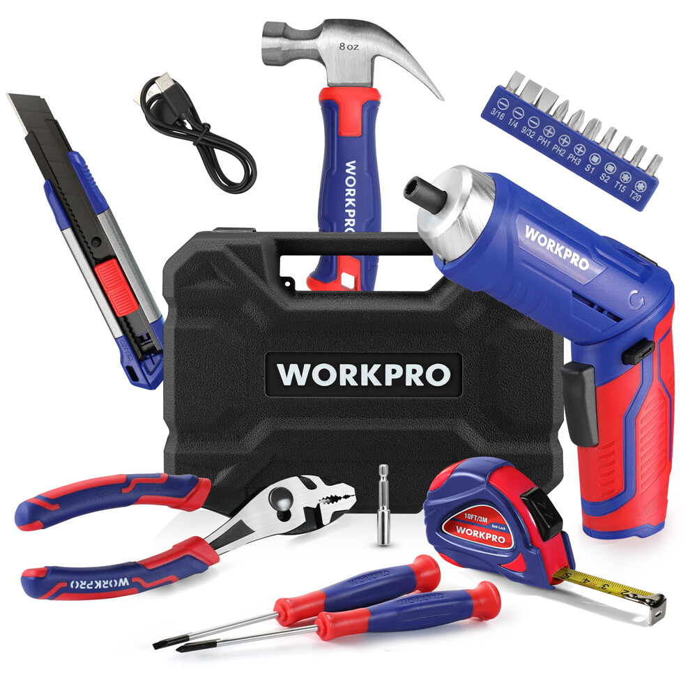 WORKPRO Home Tool Set 3.7V Rotatable Electric Screwdriver 18PC Portable Tool Kit