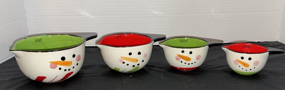 Great Gatherings Stack/ Nesting Ceramic Snowman Measuring Cups  GREAT Condition