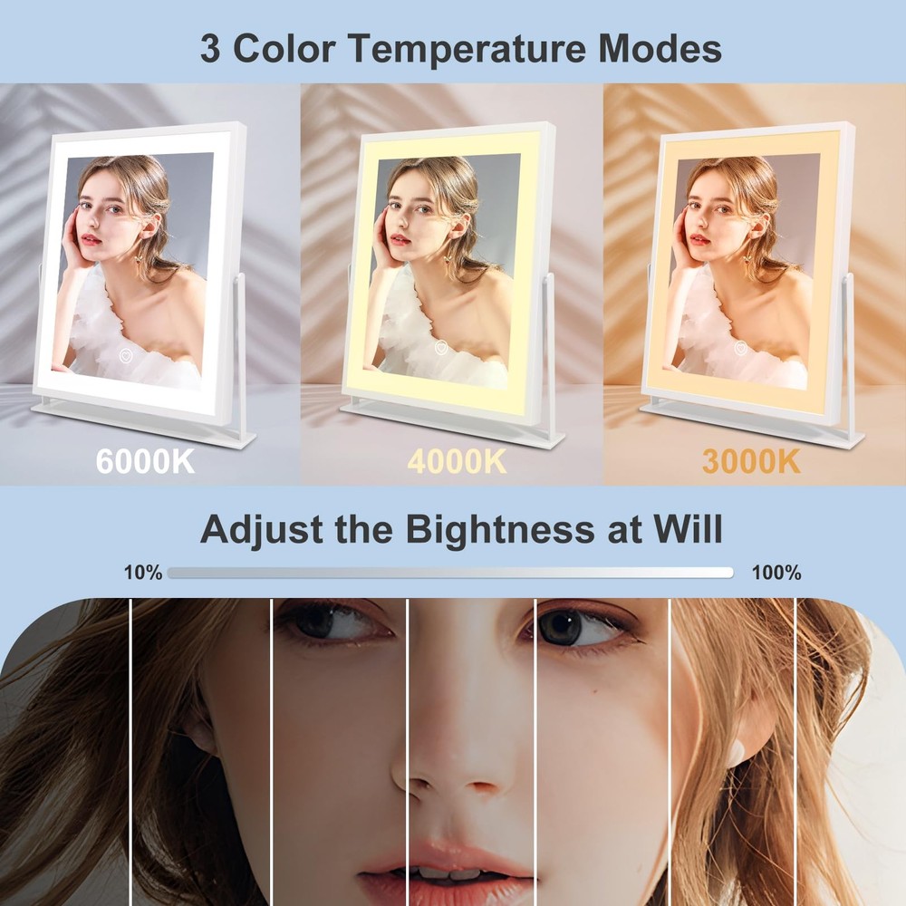 Vanity Mirror With Lights 11 Inch Makeup Dimmable LED Adjustable Memory White
