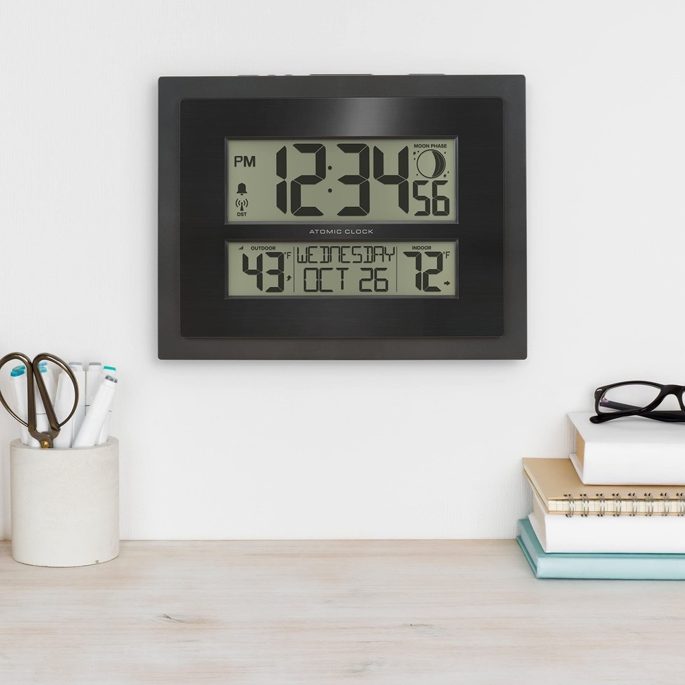 Digital Atomic Clock with Outdoor Temperature & Moon Phase Display