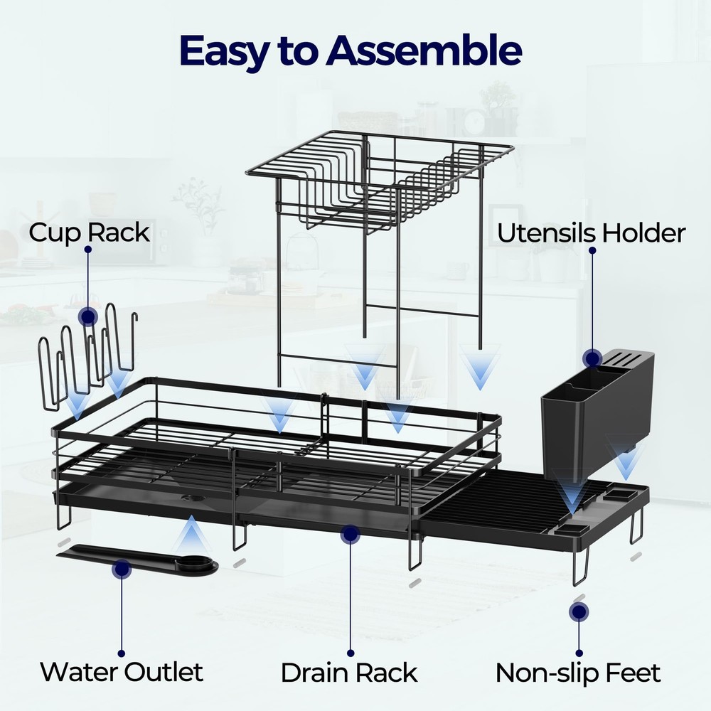 2 Tier Large Dish Drying Rack, Expandable Dish Rack for Kitchen Counter, Dish...