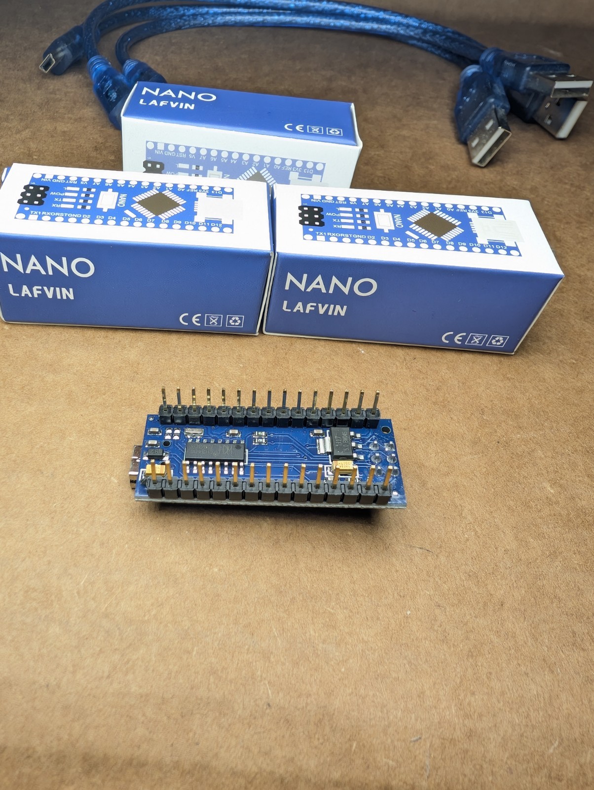3-pack Lafvin Nano V3.0 Nano Micro-Controller + USB cables (Arduino Compatible)