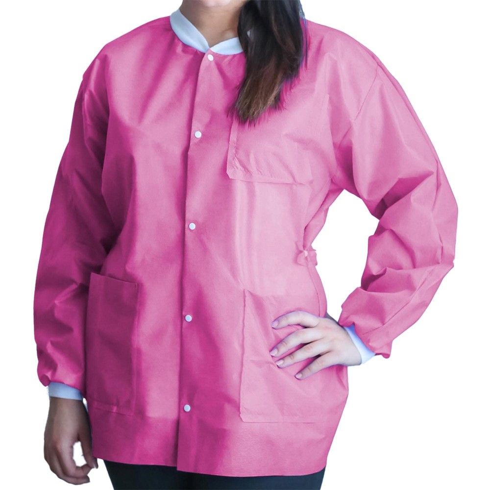 Lab Jacket FitMe Raspberry Pink Small Hip Length 3-Layer SMS Disposable (BG/10)