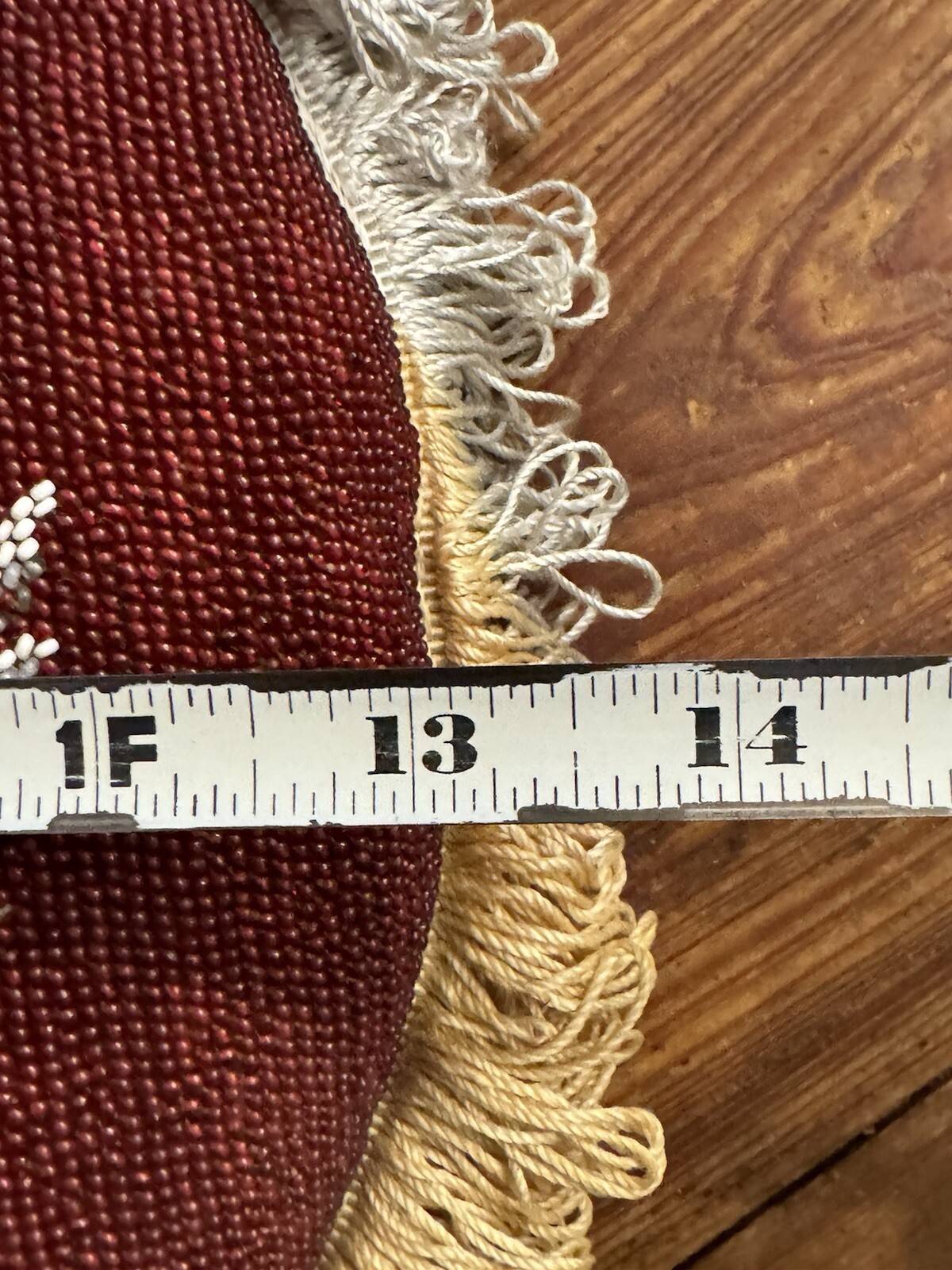 Victorian UK Embroidered & Beaded 13” Chair Seat Cushion w/ Purple Velvet Bottom