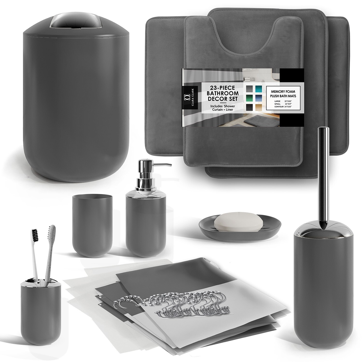 12 Piece Bathroom Accessories Set Shower Curtain 3 Rugs Toilet Brush and More