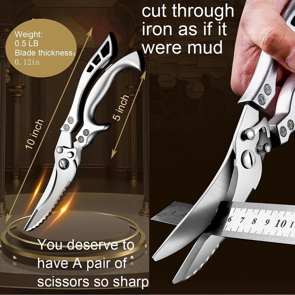 Rust-Proof Professional Kitchen Scissors - Ideal for Poultry, Fish, Vegetables
