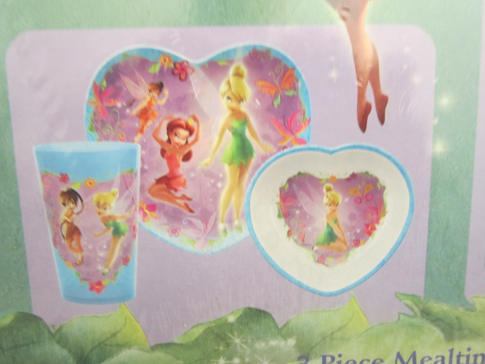 Heart Shape Tinkerbell Mealtime Dinnerware Set Plate,Bowl,Cup,&16oz Tumbler-New!